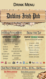 Dublins Drink Menu